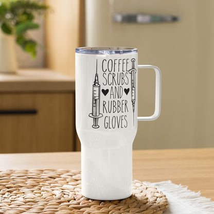 Coffee Scrubs and Rubber Gloves - Travel mug with a handle