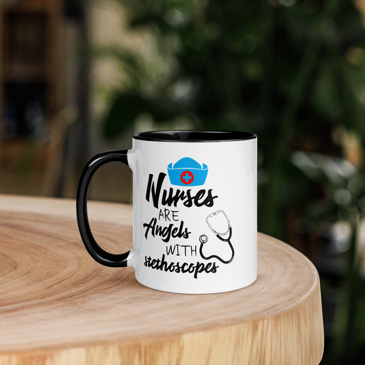 Nurses are Angels with Stethoscopes - Mug with Color Inside