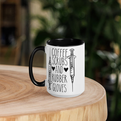 Coffee, Scrubs, and Rubber Gloves - Mug with Color Inside