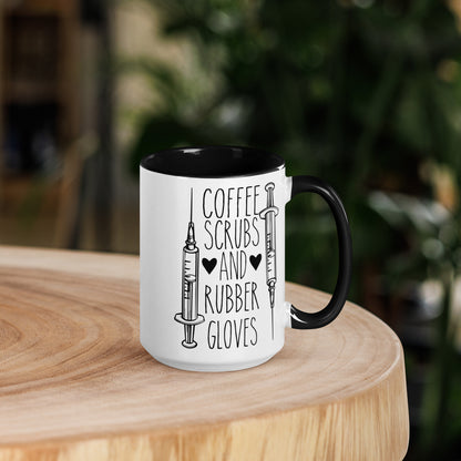 Coffee, Scrubs, and Rubber Gloves - Mug with Color Inside