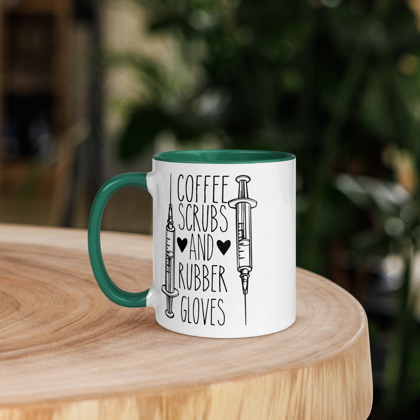 Coffee, Scrubs, and Rubber Gloves - Mug with Color Inside