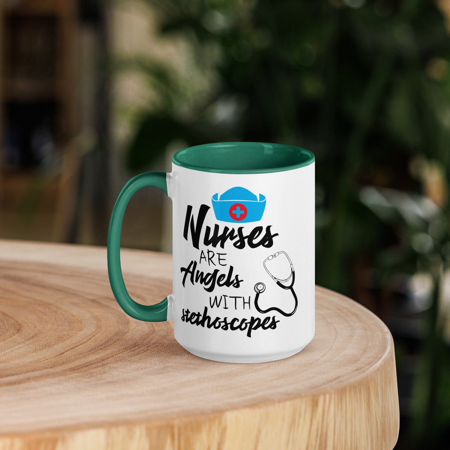 Nurses are Angels with Stethoscopes - Mug with Color Inside