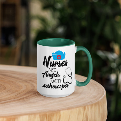 Nurses are Angels with Stethoscopes - Mug with Color Inside