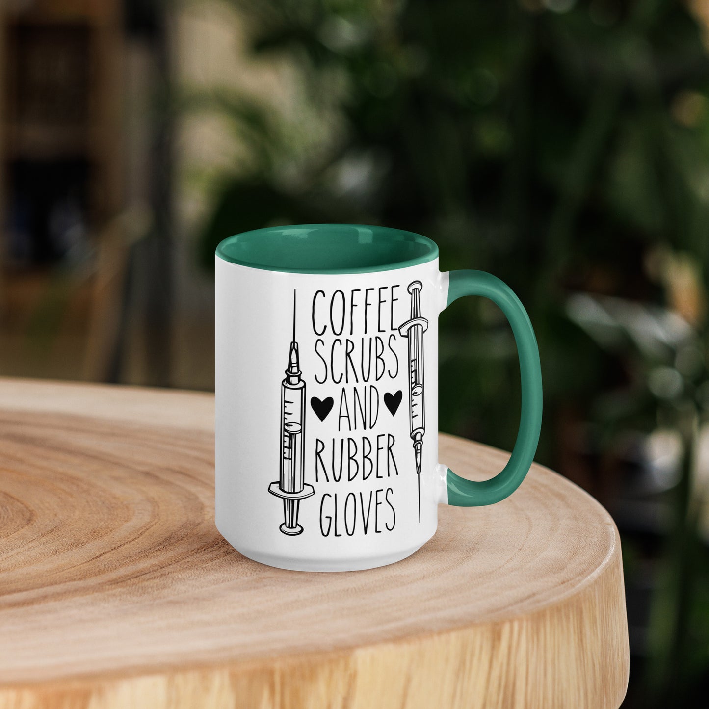 Coffee, Scrubs, and Rubber Gloves - Mug with Color Inside