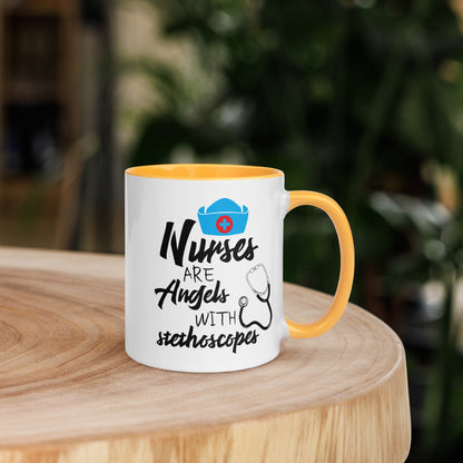 Nurses are Angels with Stethoscopes - Mug with Color Inside