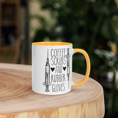 Coffee, Scrubs, and Rubber Gloves - Mug with Color Inside