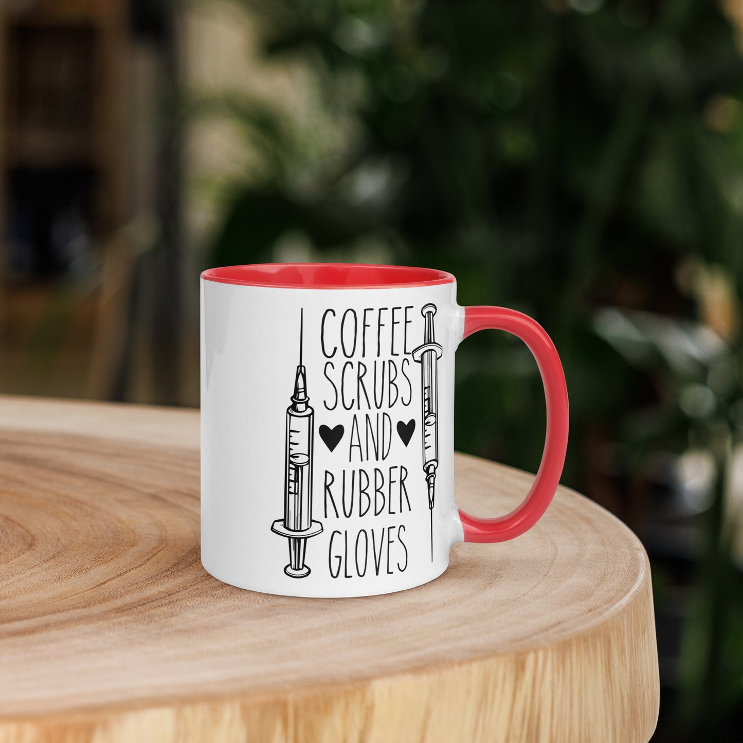 Coffee, Scrubs, and Rubber Gloves - Mug with Color Inside