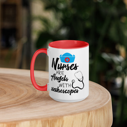 Nurses are Angels with Stethoscopes - Mug with Color Inside