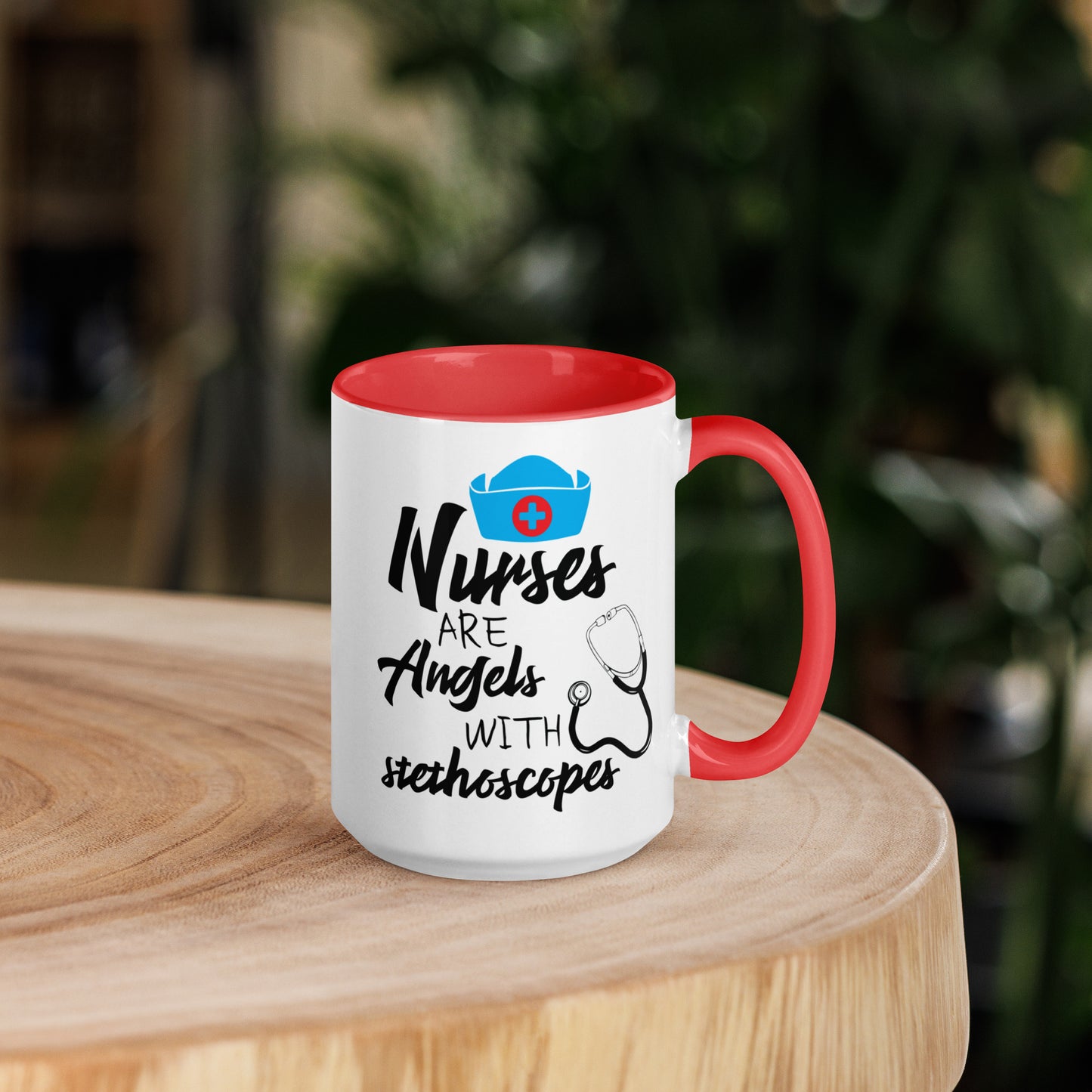 Nurses are Angels with Stethoscopes - Mug with Color Inside