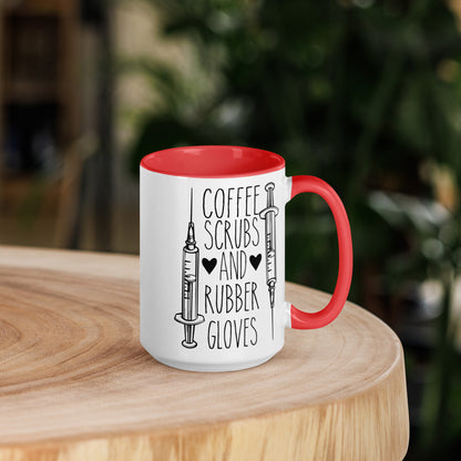 Coffee, Scrubs, and Rubber Gloves - Mug with Color Inside